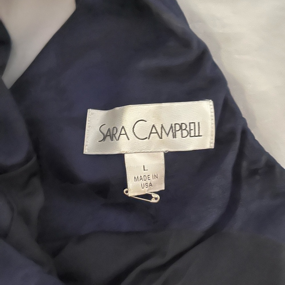 Sara Campbell navy blue one shoulder dress with beautiful, textured fabric, L